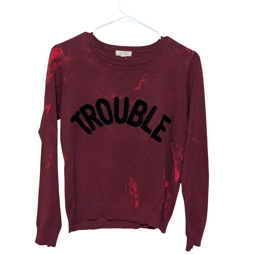 Ultra Flirt Emo Y2K Sweater Womens L Burgundy Trouble Acid Wash Graphic Pullover